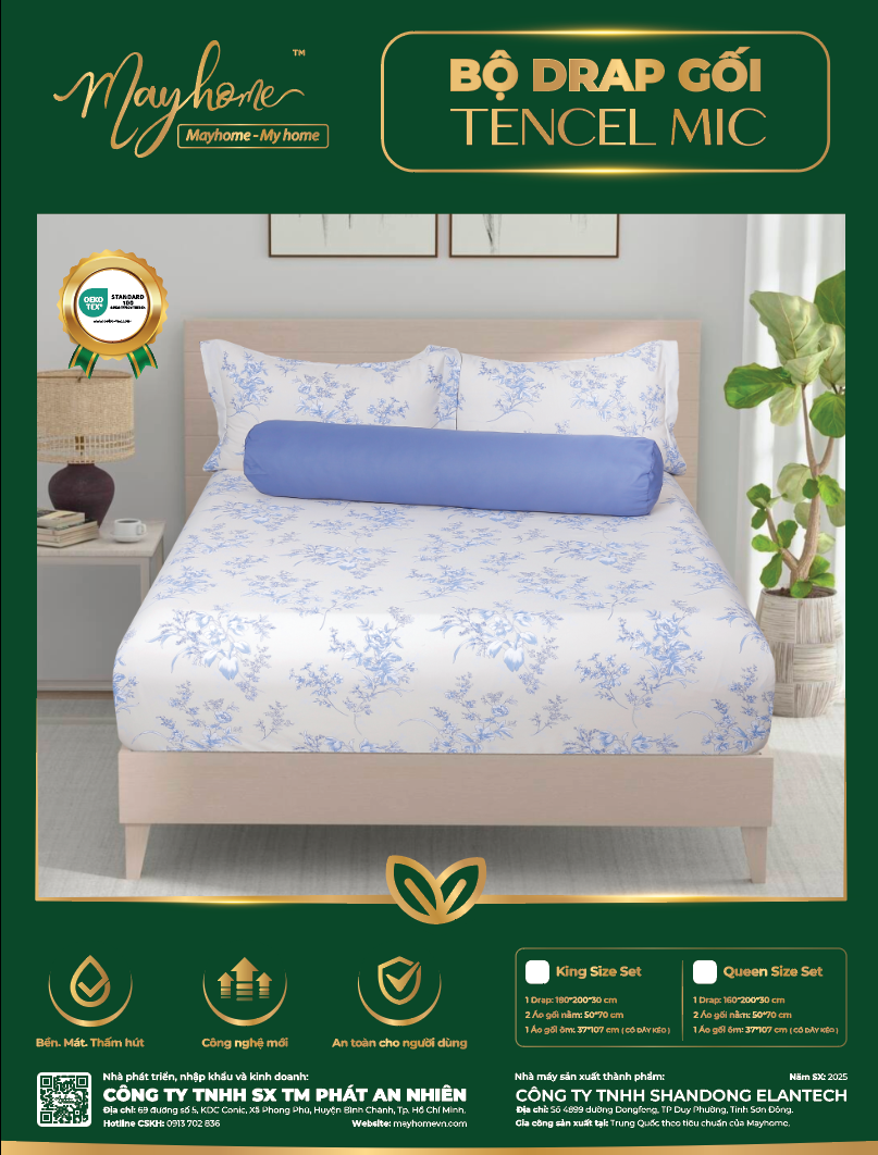 BỘ DRAP TENCEL MIC MAYHOME 180*200*30CM (M27)