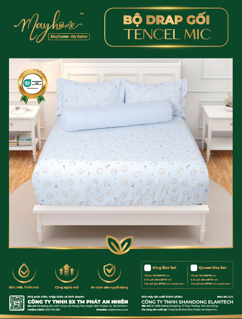 BỘ DRAP TENCEL MIC MAYHOME 180*200*30CM (M23)