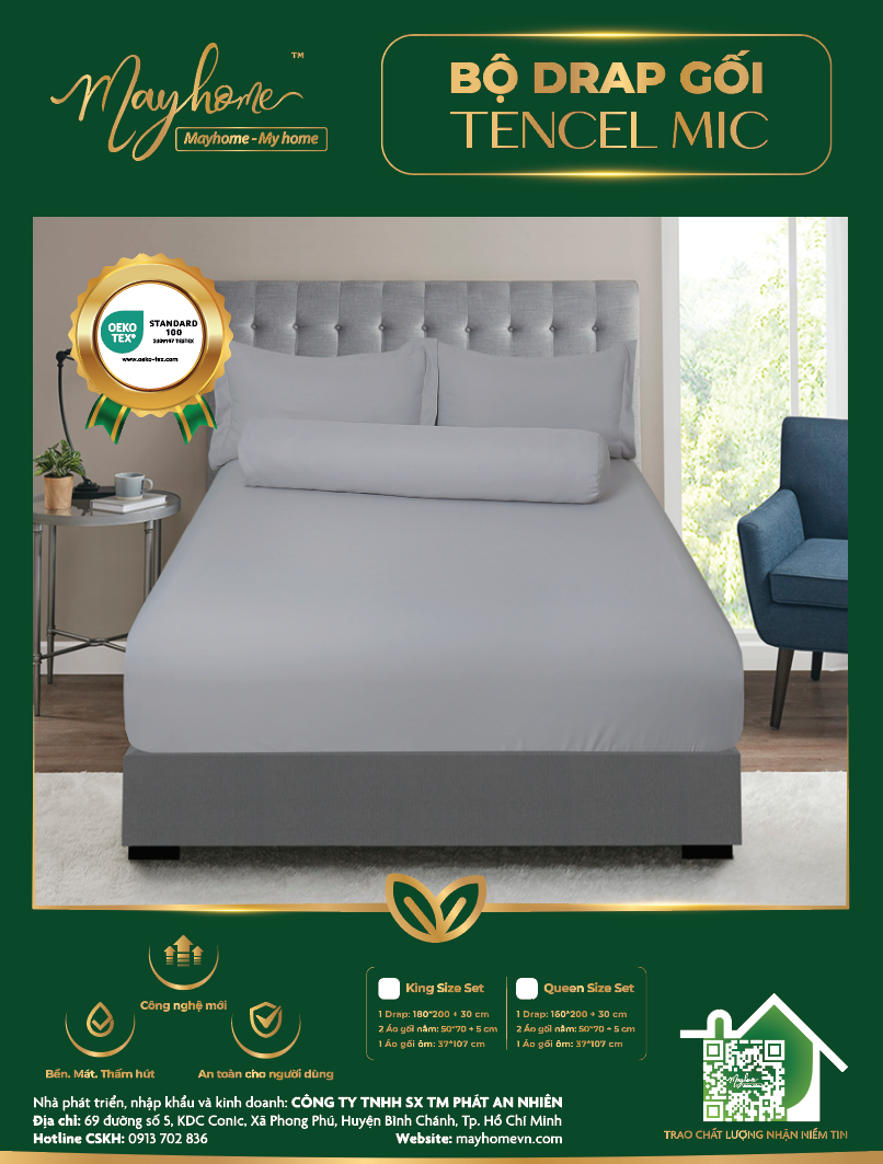 BỘ DRAP TENCEL MIC MAYHOME 180*200*30CM (M29)