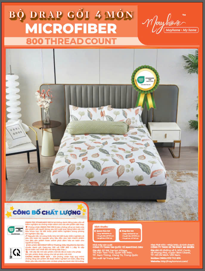 BỘ DRAP MIC 800TC MAYHOME 160*200*30CM (1254-M14)