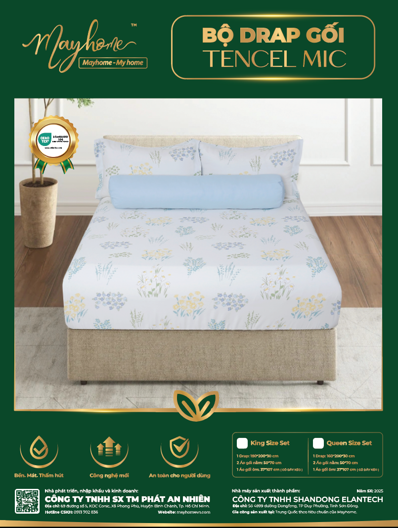 BỘ DRAP TENCEL MIC MAYHOME 180*200*30CM (M32)