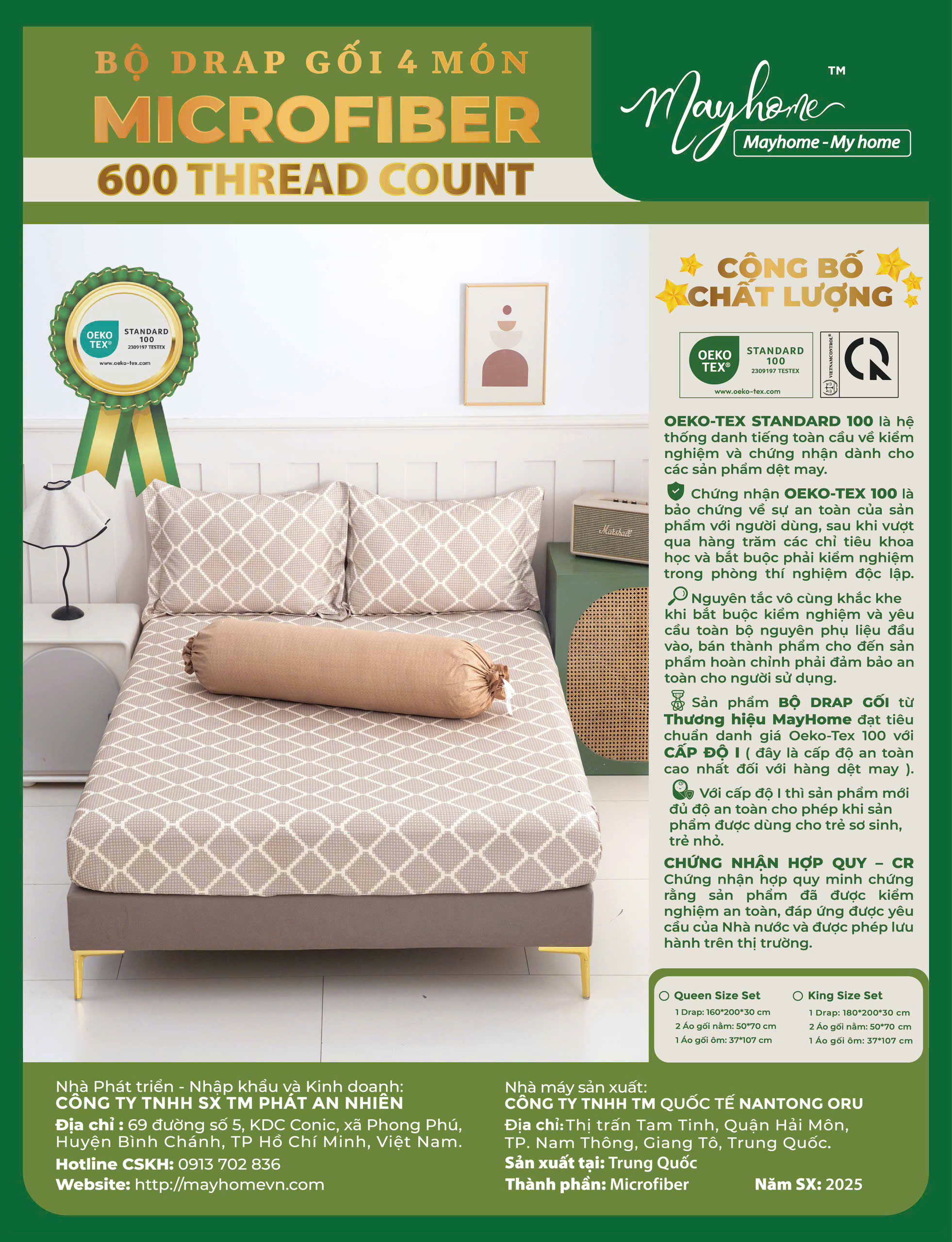 BỘ DRAP MIC 600TC MAYHOME 160*200*30CM - MH2025-6