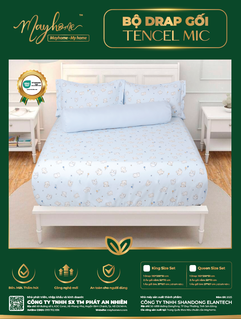 BỘ DRAP TENCEL MIC MAYHOME 180*200*30CM (M24)