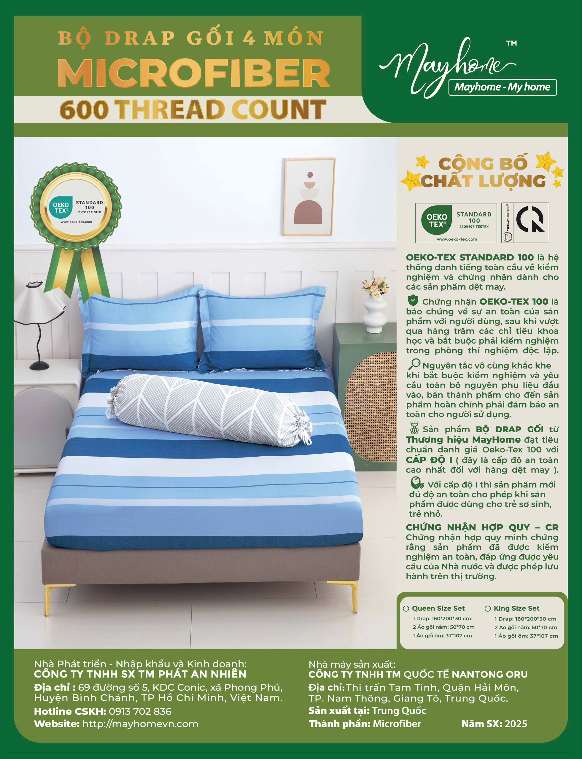 BỘ DRAP MIC 600TC MAYHOME 180*200*30CM - MH2025-1