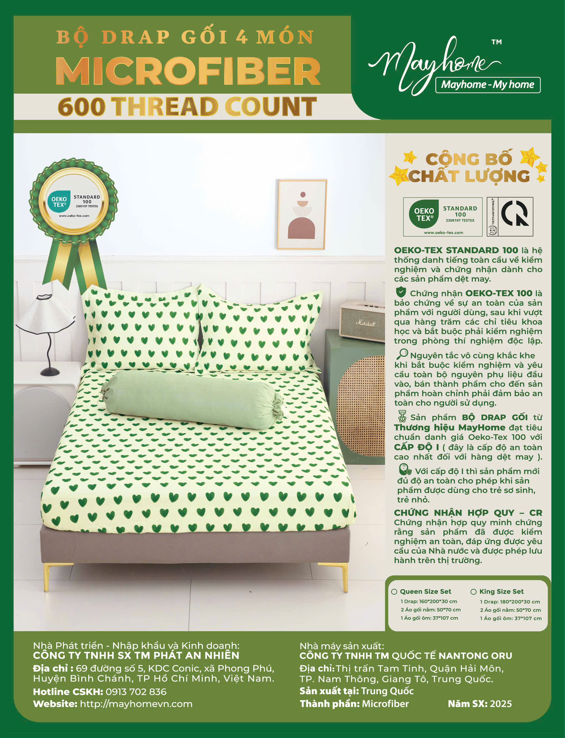 BỘ DRAP MIC 600TC MAYHOME 180*200*30CM -MH20254